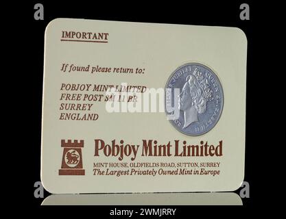 1977 Pobjoy Mint Limited Priority Collectors carte de membre pour les collectionneurs de pièces de monnaie. La monnaie royale a fermé ses portes après 58 ans de service. Banque D'Images