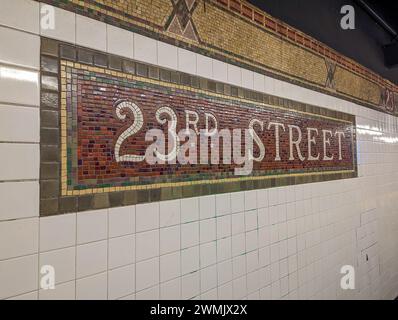 Panneau en mosaïque pour la station de métro 23rd Street à New York Banque D'Images