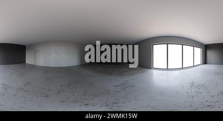 Chambre moderne spacieuse avec fenêtres panoramiques et illustration de rendu 3D au design minimaliste Banque D'Images