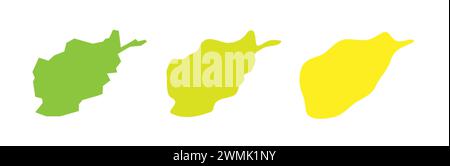 Contour noir de pays d'Afghanistan et silhouettes de pays colorées dans trois niveaux différents de douceur. Cartes simplifiées. Icônes vectorielles isolées sur fond blanc. Illustration de Vecteur