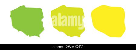 Pologne contour noir de pays et silhouettes de pays colorées dans trois niveaux différents de douceur. Cartes simplifiées. Icônes vectorielles isolées sur fond blanc. Illustration de Vecteur