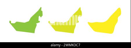 Emirats Arabes Unis contour noir de pays et silhouettes de pays colorées dans trois niveaux différents de douceur. Cartes simplifiées. Icônes vectorielles isolées sur fond blanc. Illustration de Vecteur