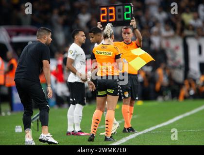 São Paulo, Brésil (SP), 25 février 2024 - Football / Corinthians vs Ponte Preta - match entre Corinthians et Ponte Preta, valable pour la 10ème roun Banque D'Images