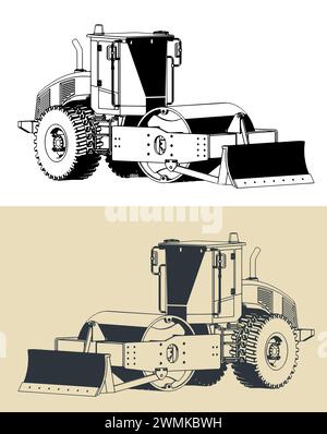 Illustrations vectorielles stylisées du compacteur à rouleaux Illustration de Vecteur