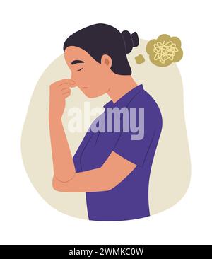 Femme fatiguée avec un sentiment de stress pour l'illustration de concept déprimé Illustration de Vecteur