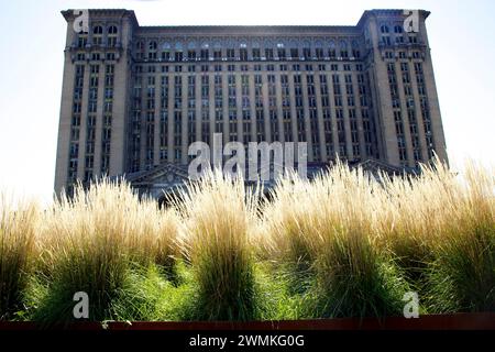 La gare centrale du Michigan abandonnée de style néoclassique Beaux Art ; Detroit, Michigan, États-Unis d'Amérique Banque D'Images