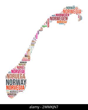 Nuage de mots en forme de pays Norvège. Illustration de pays de style typographique. Image Norvège dans le style nuage de texte. Illustration vectorielle. Illustration de Vecteur