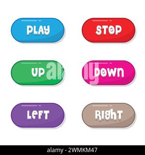 Icônes colorées de boutons de jeu. actif de jeu 2d isolé sur fond dégradé Illustration de Vecteur