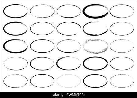 Cercles noir grunge. Jeu de coups de pinceau ovales. Motif texturé abstrait. Illustration vectorielle. SPE 10. Illustration de Vecteur