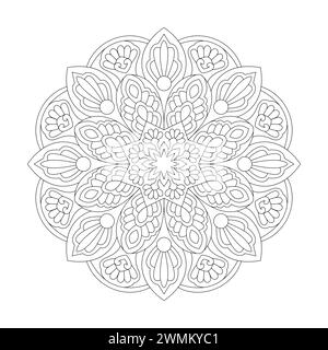 Contour isolé mandala art thérapie rond décoratif pour coloriage page de livre, fichier vectoriel Illustration de Vecteur