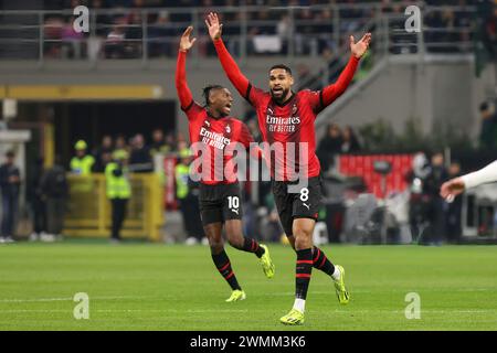 Milan, Italie. 25 février 2024. Italie, Milan, février 25 2024 : Ruben Loftus Cheek (AC Milan) bouleversé pour l'appel d'arbitre en première mi-temps pendant le match de football AC Milan vs Atalanta BC, jour26 Serie A 2023-2024 San Siro Stadium (crédit image : © Fabrizio Andrea Bertani/Pacific Press via ZUMA Press Wire) USAGE ÉDITORIAL SEULEMENT! Non destiné à UN USAGE commercial ! Banque D'Images