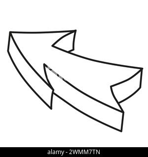 Flèche d'affaires abstraite de vecteur 3D. Pointeur courbe géométrique dessiné à la main vers le haut à gauche. Doodle audacieux isolé pour le design à marquer. Illustration de Vecteur