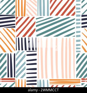 Abstrait Modern Trendy Lines fond de modèle sans couture dessiné à la main Banque D'Images