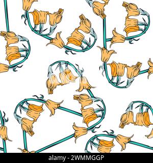Vintage Floral Sketch Flower dessinée à la main fond de modèle sans couture Banque D'Images