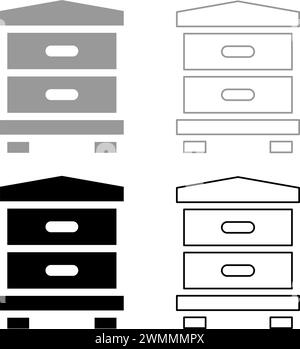 Hive Bee House Beehive Apiary apiculture concept Set icône gris noir couleur illustration vectorielle image simple plein remplissage ligne de contour mince plat Illustration de Vecteur