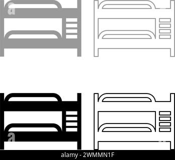 Ensemble de lit superposé à double étage icône gris noir illustration vectorielle image simple ligne de contour de contour de remplissage solide style plat mince Illustration de Vecteur