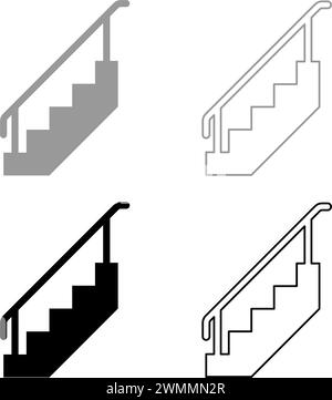 Escalier avec garde-corps escaliers avec barrière d'échelle de main courante ensemble d'escalier icône gris noir illustration vectorielle image simple contour de remplissage solide Illustration de Vecteur