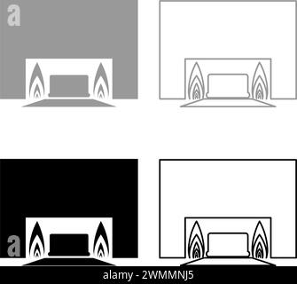 Processus de crémation crématoire de crémation équipement crématoire Set icône gris noir illustration vectorielle image simple contour de remplissage solide Illustration de Vecteur