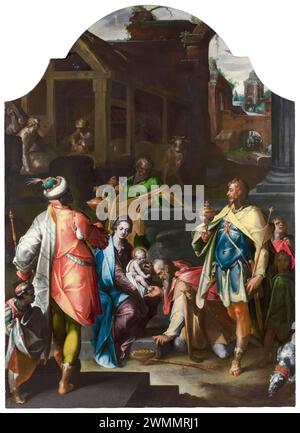 Bartholomeus Spranger peinture, L'Adoration des Rois, huile sur toile, vers 1595 Banque D'Images