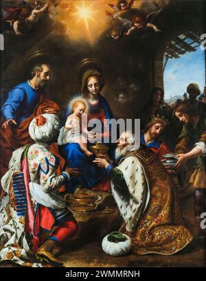 Carlo Dolci, L'Adoration des Rois, peinture à l'huile sur toile, 1649 Banque D'Images