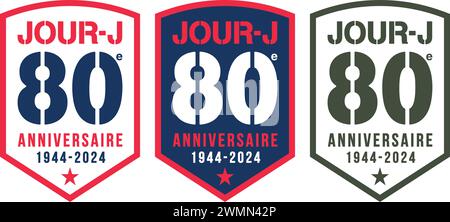 Badges vectoriels sur le 80e anniversaire du jour J en langue française Illustration de Vecteur