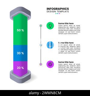 Modèle d'infographie avec icônes et 3 options ou étapes. Colonne isométrique. Peut être utilisé pour la mise en page de flux de travail, diagramme, webdesign. Illustration vectorielle Illustration de Vecteur