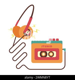 Lecteur audio portable avec écouteurs des années 90 Illustration vectorielle dans un style rétro. Illustration de Vecteur