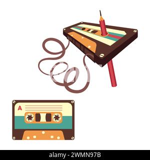 Jeu de deux cassettes audio. Illustration vectorielle dans le style des années 90. Illustration de Vecteur