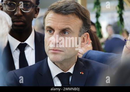 Paris, France. 24 février 2024. Inauguration par le président français Emmanuel Macron du 60ème salon agricole au Parc des expositions de Paris. Banque D'Images