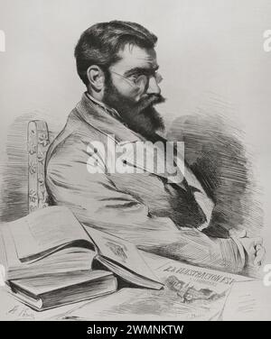 Francisco Pradilla y Ortiz (1848-1921) Peintre espagnol. Directeur du Musée du Prado (1897-1898). Portrait. Dessin de la vie par A. Perea. Gravure. La Ilustración Española y Americana (illustration espagnole et américaine), 1878. Banque D'Images