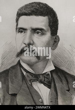 Porfirio Díaz (1830-1915) Militaire et politique mexicain. Président du Mexique à sept reprises, entre 1877 et 1911. Portrait. Gravure d'Arturo Carretero (1852-1903). La Ilustración Española y Americana (illustration espagnole et américaine), 1878. Banque D'Images