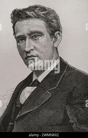 Thomas Alva Edison (1847-1931) Inventeur américain. Portrait. Gravure. La Ilustración Española y Americana (illustration espagnole et américaine), 1878. Banque D'Images