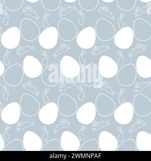 Motif de Pâques sans couture sur fond bleu avec silhouette blanche de lapins de Pâques et d'œufs Illustration de Vecteur