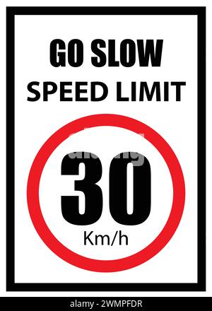 Panneau de limite de vitesse, panneau 30 km/h, Go slow, panneau de limite de vitesse avec bordure rouge Illustration de Vecteur