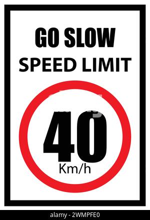 Panneau de limite de vitesse, panneau 40 km/h, Go slow, panneau de limite de vitesse avec bordure rouge Illustration de Vecteur