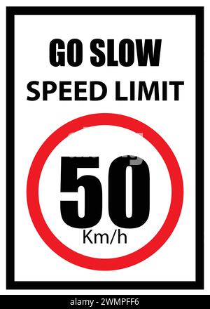 Panneau de limite de vitesse, panneau 50 km/h, Go slow, panneau de limite de vitesse avec bordure rouge Illustration de Vecteur