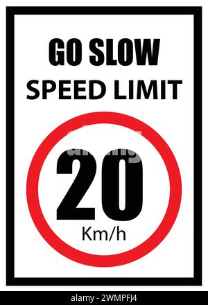 Panneau de limite de vitesse, panneau 20 km/h, Go slow, panneau de limite de vitesse avec bordure rouge Illustration de Vecteur