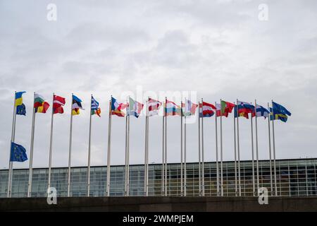 , Politik, Frankreich, Straßburg, Grand est, 27.02.2024, Flaggen des eu-Parlamentsgebäude à Straßburg Banque D'Images