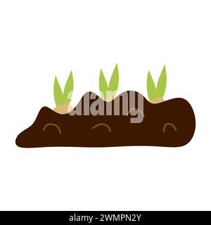 Planter des bulbes dans le sol. Plat Vector Botany illustration de fleurs en croissance dans le sol isolé sur blanc. Style rétro pour le centre de jardin Flyers, Festival po Illustration de Vecteur