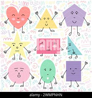 Formes géométriques de base dessinées à la main de dessin animé Illustration de Vecteur