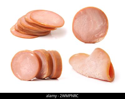 saucisse de jambon bouillie cuite sur fond blanc Banque D'Images