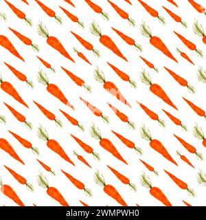 Motif aquarelle avec des carottes. Illustration végétale à l'aquarelle, modèle de menu, légumes délicieux pour le menu, menu végétarien, conception d'emballage, e. Banque D'Images