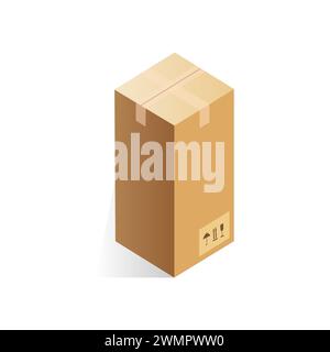 Boîte en carton fermée isométrique, colis de forme rectangulaire avec illustration vectorielle de marchandises Illustration de Vecteur