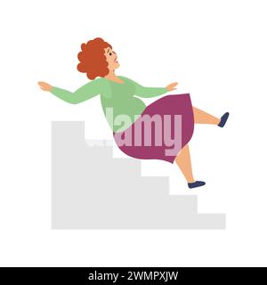 Femme tombant d'escaliers glissants, accident de chute de l'illustration vectorielle de personnage féminin Illustration de Vecteur