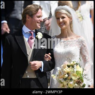 Windsor, Royaume-Uni. 18 mai 2019. Image © concédée sous licence à Parsons Media. 18/05/2019. Windsor, Royaume-Uni. Lady Gabriella Windsor mariage. SM la reine Elizabeth II accompagnée d'autres membres de la famille royale assistent au mariage de Lady Gabriella Windsor et de M. Thomas Kingston à la chapelle St George, au château de Windsor. Photo par crédit : andrew parsons/Alamy Live News Banque D'Images