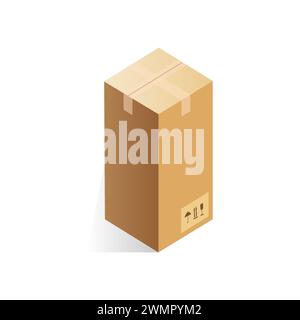 Boîte en carton fermée isométrique, colis de forme rectangulaire avec illustration vectorielle de marchandises Illustration de Vecteur