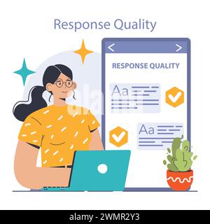 Les ingénieurs-prompts écrivent une commande à un réseau de neurones artificiels. Développement de l'intelligence artificielle. Caractère utilisant l'IA pour créer un texte ou une image. Illustration vectorielle plate Illustration de Vecteur