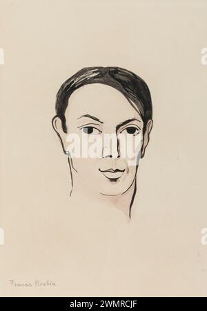 Portrait de Pablo Picasso, oeuvre d'art aquarelle et pinceau et encre sur papier par Francis Picabia, années 1920 Banque D'Images