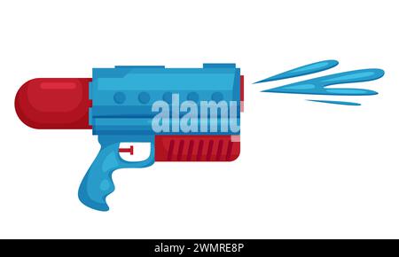 Éclaboussure de tir de jouet d'arme à eau. Pistolet à eau d'été, illustration vectorielle de dessin animé de jouet de pistolet Illustration de Vecteur
