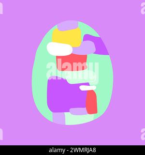 Joyeuses Pâques ensemble de cartes, affiches ou couvertures dans des œufs de style minimaliste moderne. Modèles mignons à la mode pour la publicité et la marque, félicitations ou invitations Illustration de Vecteur